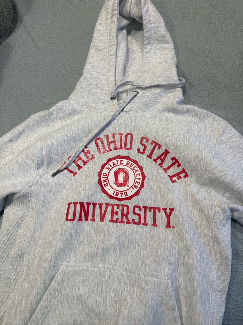 Blue 84 Light Gray Hoodie with Red Collegiate Print
